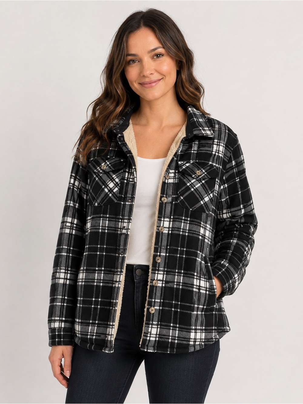 Sage Collective Plaid Sherpa-Lined Shacket Jacket XXL
